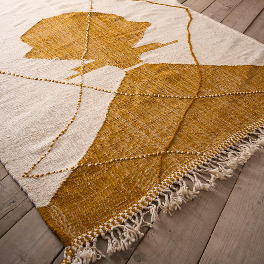 Genuine hand woven Moroccan rug- Mustard abstract